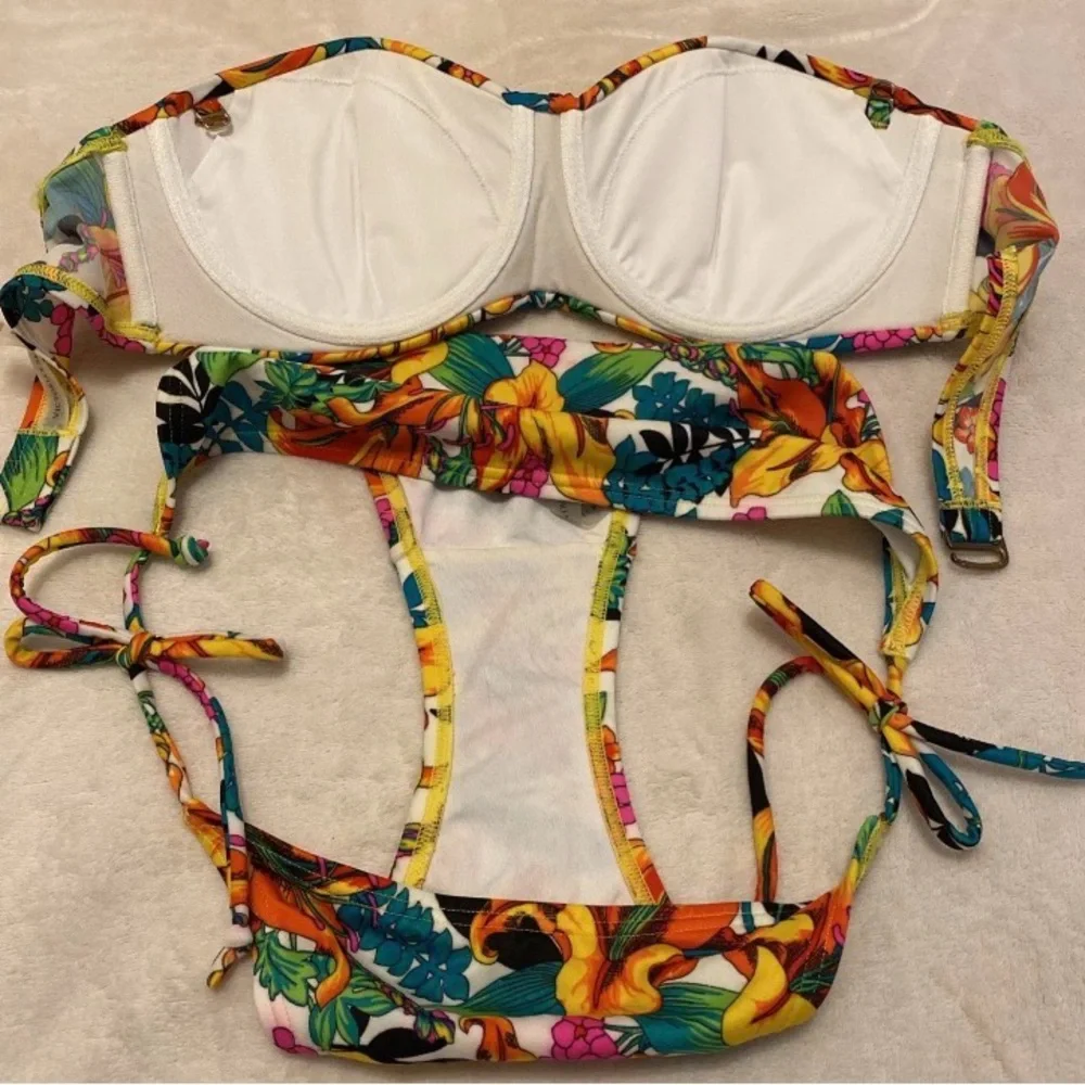 Victoria's Secret White Floral Twist Bandeau Bikini. Flawed See Photos